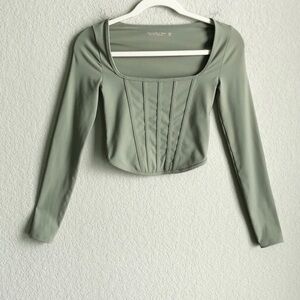 Abercrombie and Fitch Seamless Soft A&F Corset Style Long Sleeve Top Square Neck